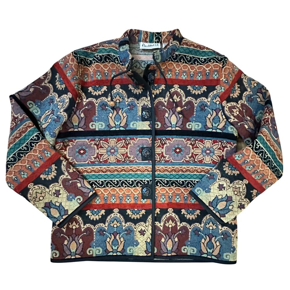 Flashback Tapestry Jacket Blazer Tassel Buttons Women's Vintage M 80s 90s